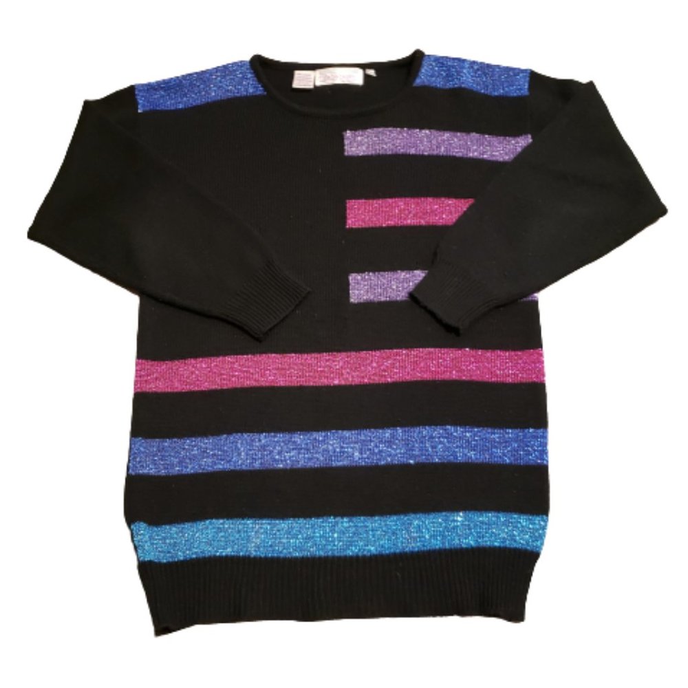 Vintage Gladys Bagley Striped Sweater Black | Women's PL Petite 90s Taiwan Retro